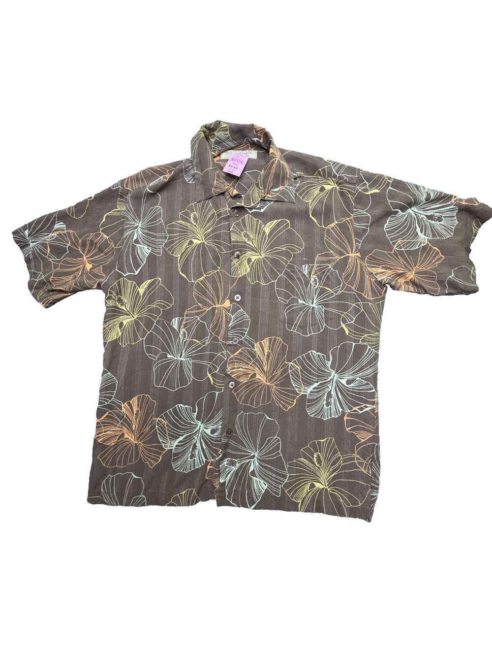 Island Republic Mens M Silk Tropical Floral Button Up Short Sleeve Shirt 0915